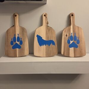 Wooden Cutting Boards with Blue Animal Designs